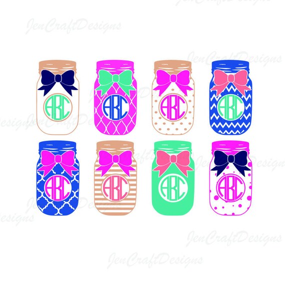Download Mason Jar Svg Monogram Frames Svg Files Bow Summer Svg Eps Etsy