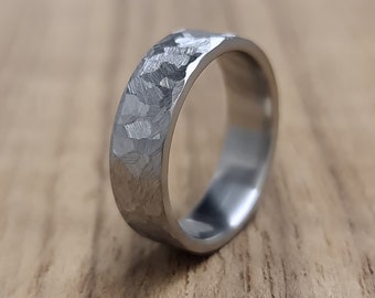 Hand forged wedding band, titanium hammered finish ring, hypoallergenic mens ring, womens rustic wedding ring, industrial mens ring band