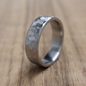 Hand forged wedding band, titanium hammered finish ring, hypoallergenic mens ring, womens rustic wedding ring, industrial mens ring band