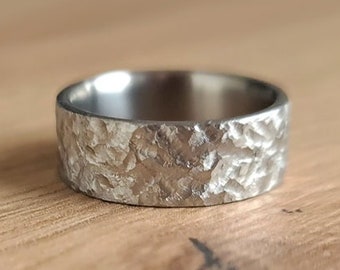 Hammered Titanium Ring - Mens Wedding Band, Distressed Rustic Finish, hammered band, raw mens ring, viking ring, man silver ring, manly ring