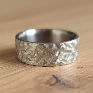 Hammered Titanium Ring - Mens Wedding Band, Distressed Rustic Finish, hammered band, raw mens ring, viking ring, man silver ring, manly ring