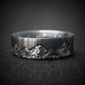 Mountain Range Ring - Titanium, Trouwring voor heren, Trouwring voor dames, Comfort Fit