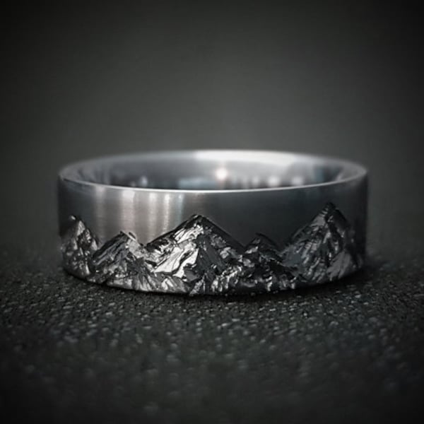 Anello con catena montuosa - Titanio, fede nuziale da uomo, fede nuziale da donna, vestibilità comoda