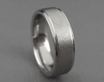 Flat titanium ring with a brushed, raised center and polished edges - women wedding ring - men wedding ring - engagement ring