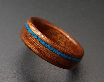 Ring aus Mahagoniholz, Türkis Stein Holzring, Moderner blauer Türkis Schmuck, Elegantes Türkis Ring, Schlicht schick Design, blaues Geschenk