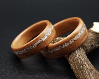 Bagues en bois avec coquillages, alliances en bois de poirier, bague en bois de mer, alliances en bois de mer pour hommes femmes, bagues de fiançailles en bois, cadeau de mer