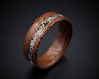 Houten ring, mahonie en schelpinleg, houten damesring, herenring, ring van gebogen hout, houten trouwring, houten trouwring, verlovingsring