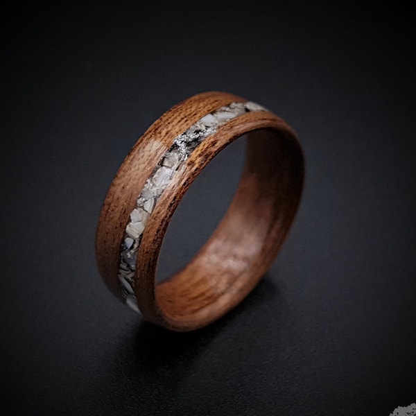 Bague en bois, incrustation d'acajou et de coquillages, bague en bois pour femmes, bague pour hommes, bague en bois courbé, alliance en bois, alliance en bois, bague de fiançailles