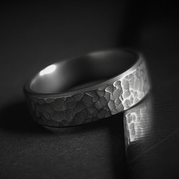 Hammered titanium ring, minimalist ring, gray modern mens ring, simple mens titanium band, industrial Wedding band, 5 year anniversary, gift