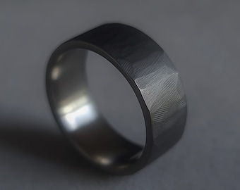 Dark Hammered Titanium Ring, Rugged Style Wedding Band, Men's Ring, Rustic Ring, Textured Band, Black Mens Ring, Dark hammered Ring, Modern