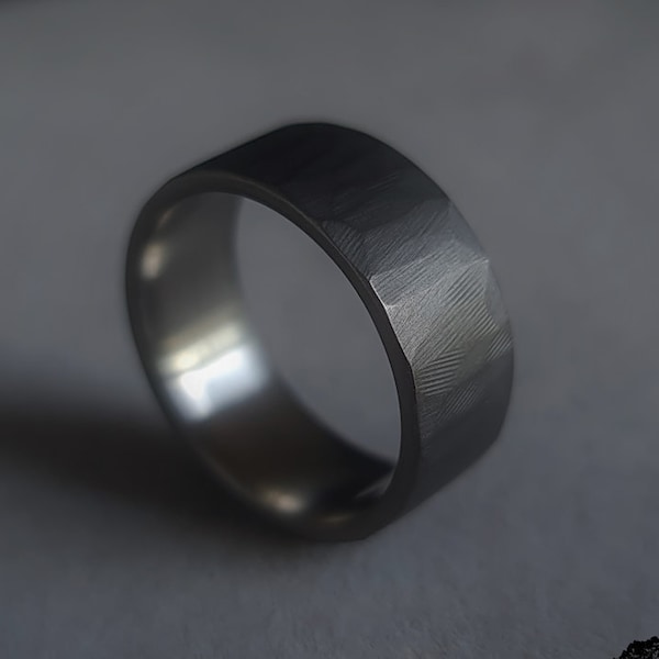 Dark Hammered Titanium Ring, Rugged Style Wedding Band, Men's Ring, Rustic Ring, Textured Band, Black Mens Ring, Dark hammered Ring, Modern