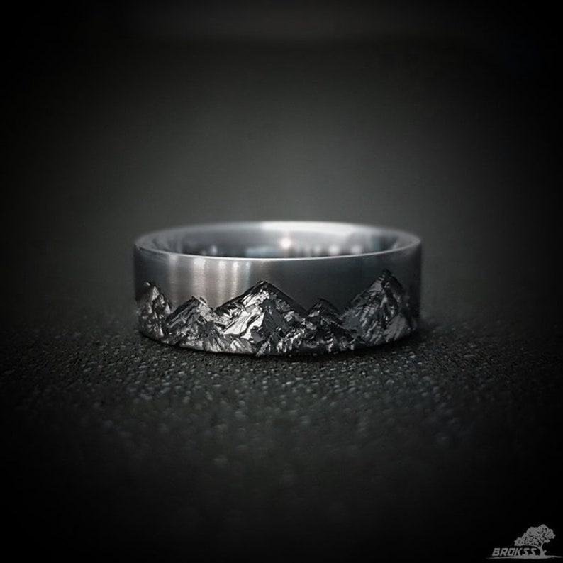 Mountain Range Ring Titanium, Mens Wedding Ring, Womens Wedding Ring, Comfort Fit image 1