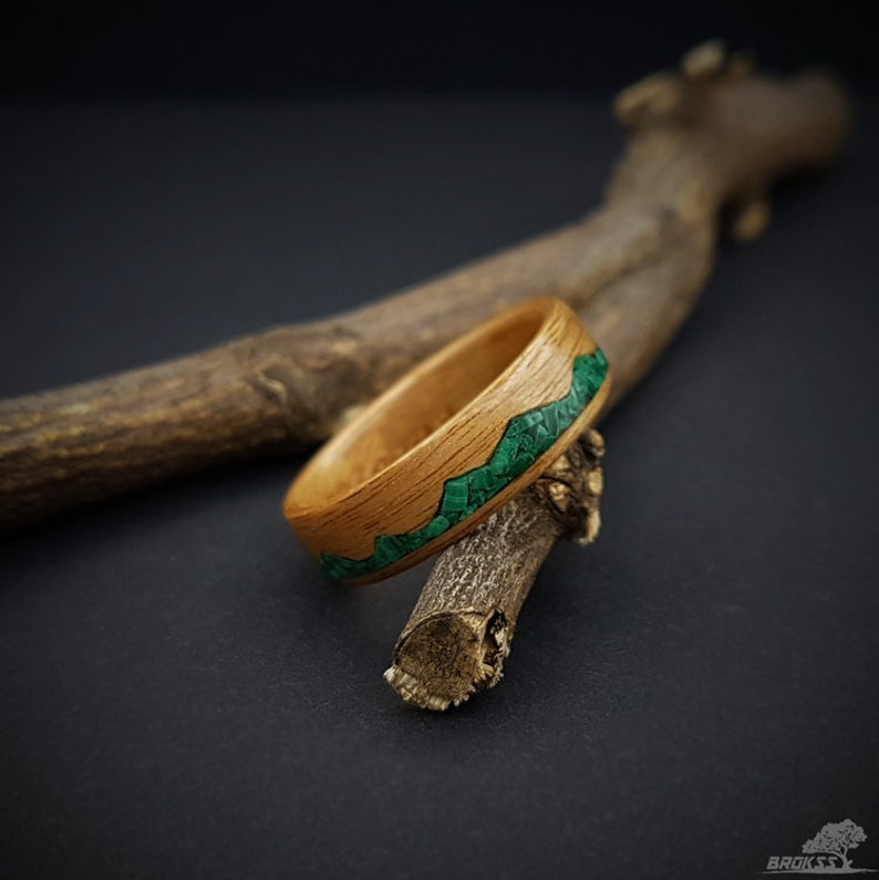 Mountain Range Ring Wooden Ring With Inlaid Malachite Stone - Etsy