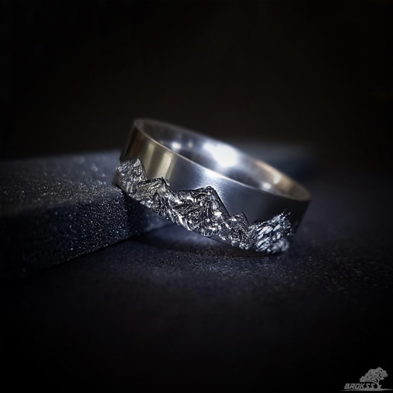 Mountain Range Ring - Titanium, Mens Wedding Ring, Womens Wedding Ring, Comfort Fit image 2