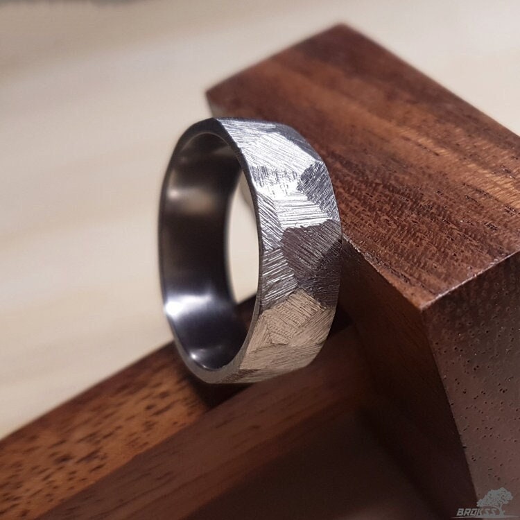 Titanium Faceted Ring - Hammered Texture, Men Rough Ring, Rough ...