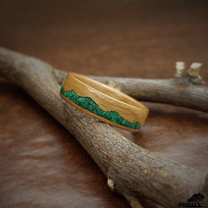 Mountain Range Ring Wooden Ring With Inlaid Malachite Stone - Etsy