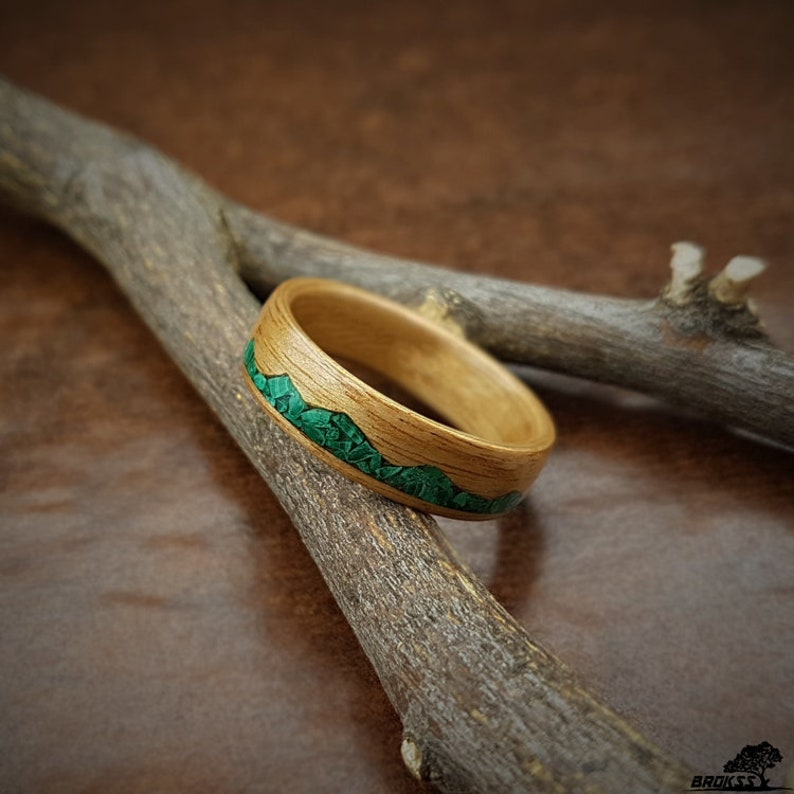 Mountain Range Ring Wooden Ring With Inlaid Malachite Stone - Etsy