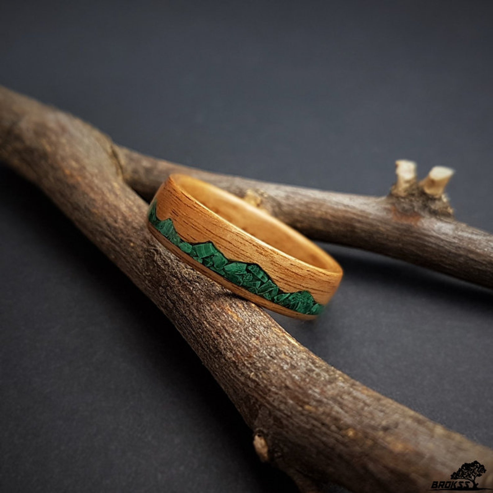Mountain Range Ring Wooden Ring With Inlaid Malachite Stone - Etsy