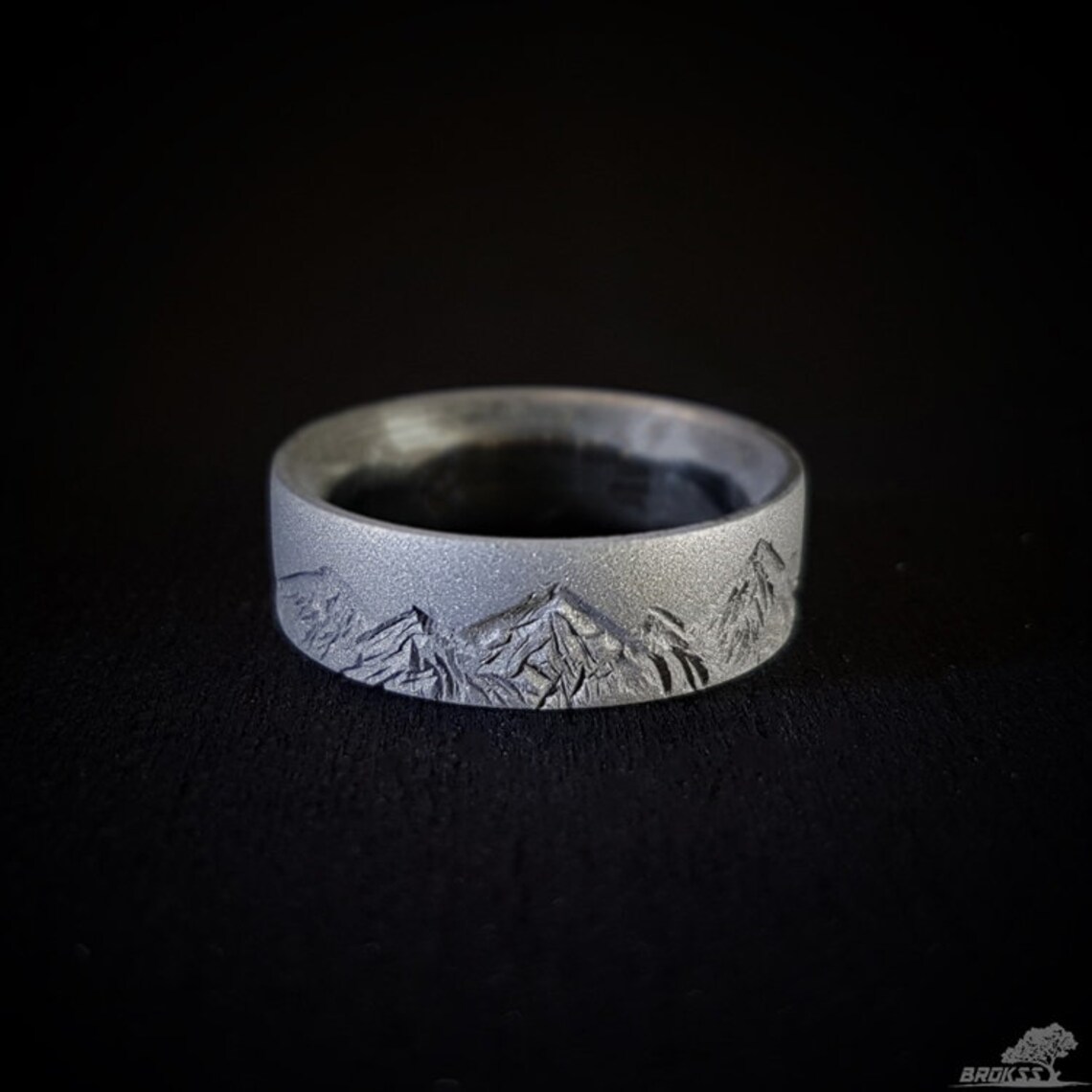 Mountain range ring matte titanium mens wedding ring Etsy