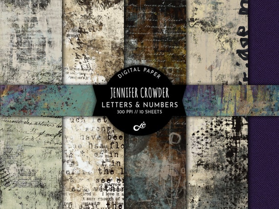 Grunge Letters and Numbers Digital Paper Pack for Collage Junk Journal Scrapbook (JPEG, PDF)
