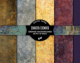 Può includere: Un set di 25 sfondi di carta digitale con texture grunge in varie tonalità di marrone, blu, giallo e viola. Le carte sono a 300 ppi e sono perfette per lo scrapbooking digitale, la creazione di biglietti e altri progetti creativi.