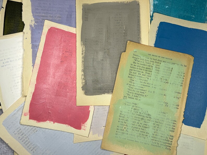 Hand Painted Book Pages Collage Paper Kit Vintage Paper Etsy