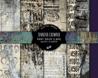 Letters and Numbers Part Deux Grunge Digital Paper Pack, Collage Paper, Scrapbook Paper, Printable Papers, Junk Journal Paper