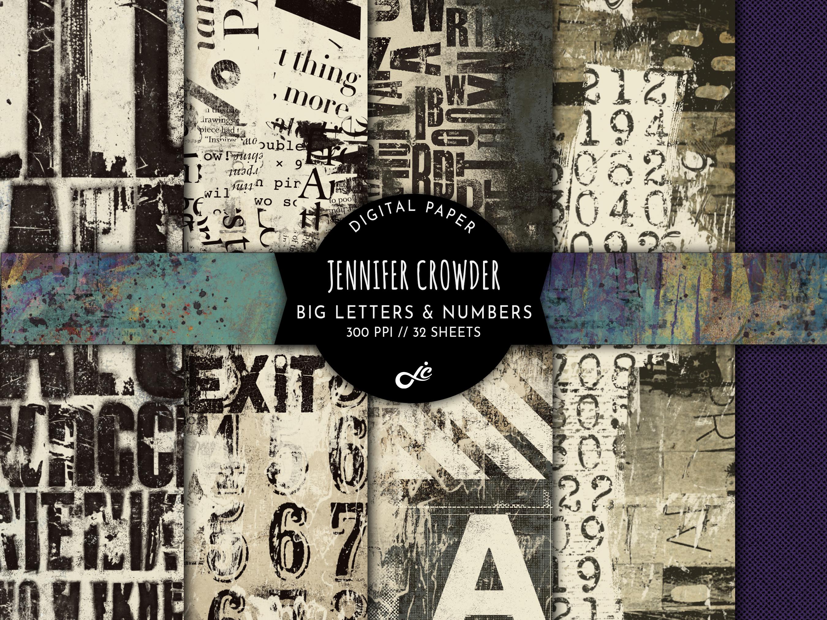 Paper Large Numbers Big Letters and Numbers Grunge Digital Paper Pack Junk Journal Kit ...