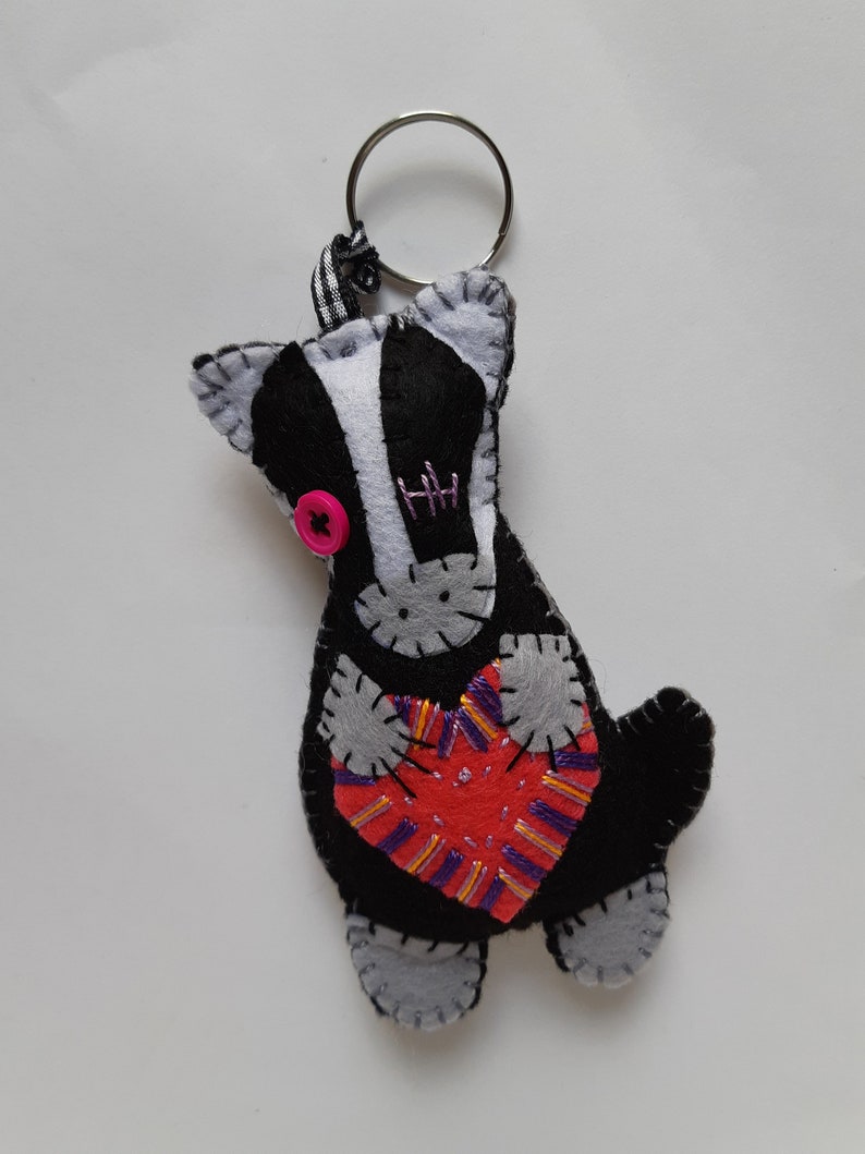 Badger Keychain Keyring Handmade Wild Black Grey Gift Idea Etsy