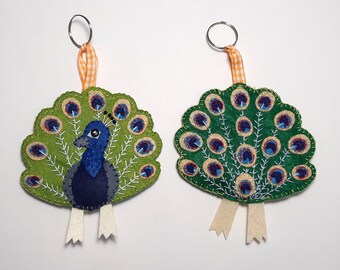 Hand Stitched Felt Peacock Keychain: Collectible Bag Charm
