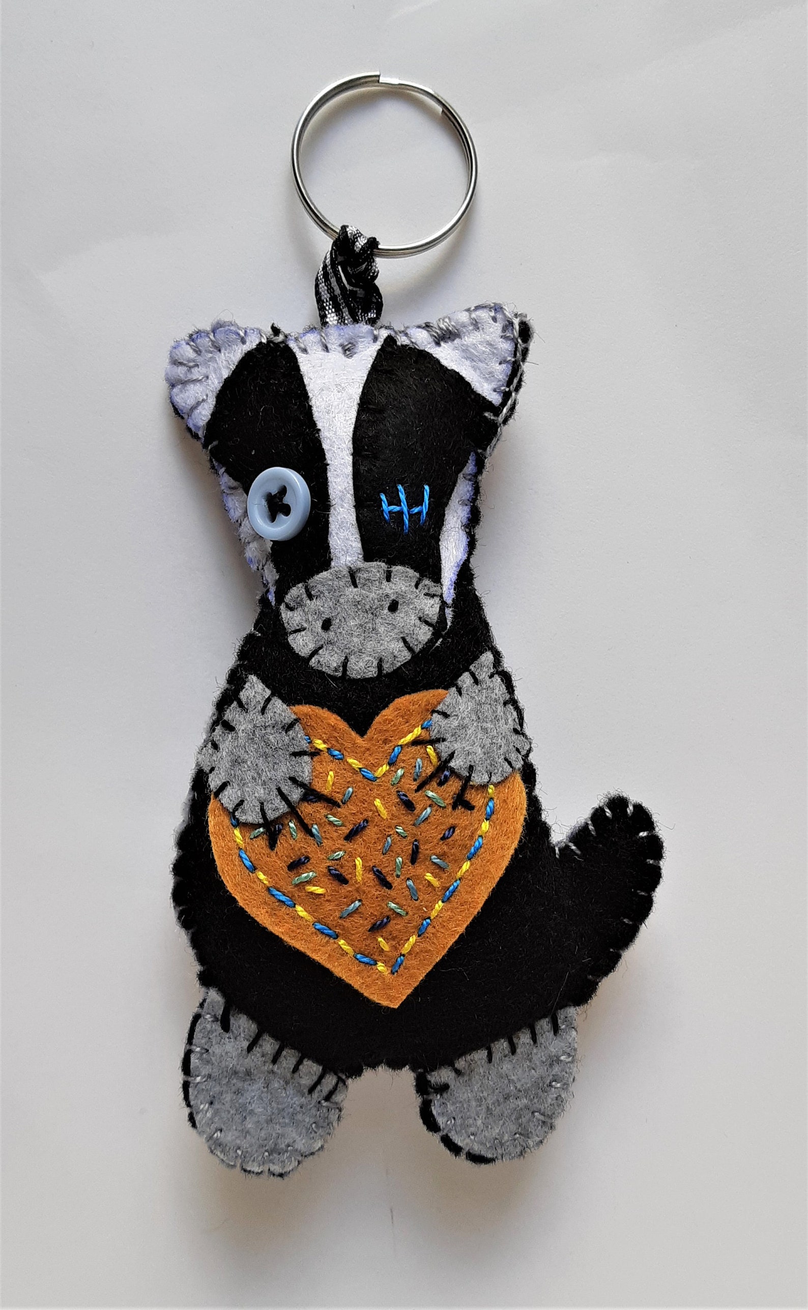 Badger Keychain Keyring Handmade Wild Black Grey Gift Idea Etsy