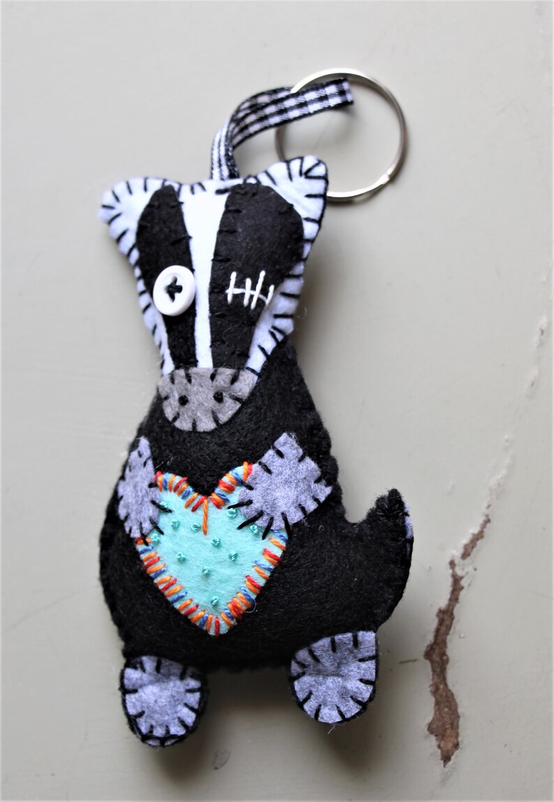 Badger Keychain Keyring Handmade Wild Black Grey Gift Idea Etsy