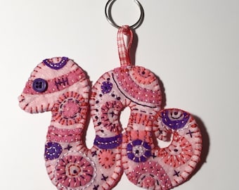 Hand Stitched Felt Snake Keychain: Collectible Bag Charm