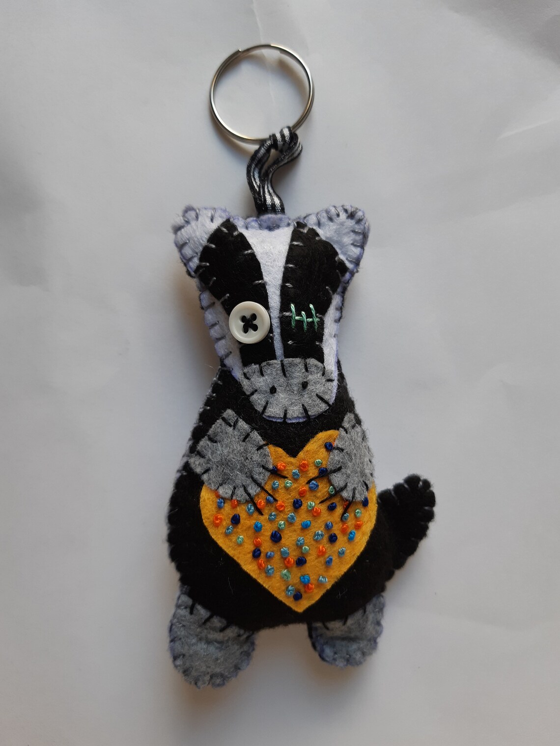 Badger Keychain Keyring Handmade Wild Black Grey Gift Idea Etsy