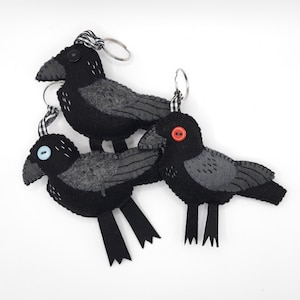 Hand Stitched Felt Crow Keychain: Collectible Bird Bag Charm