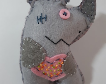 Handmade Felt Rhino Keychain – Cute Patchwork Bag Charm
