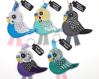 Hand Stitched Felt Budgie Keychain : bird animal bag charm