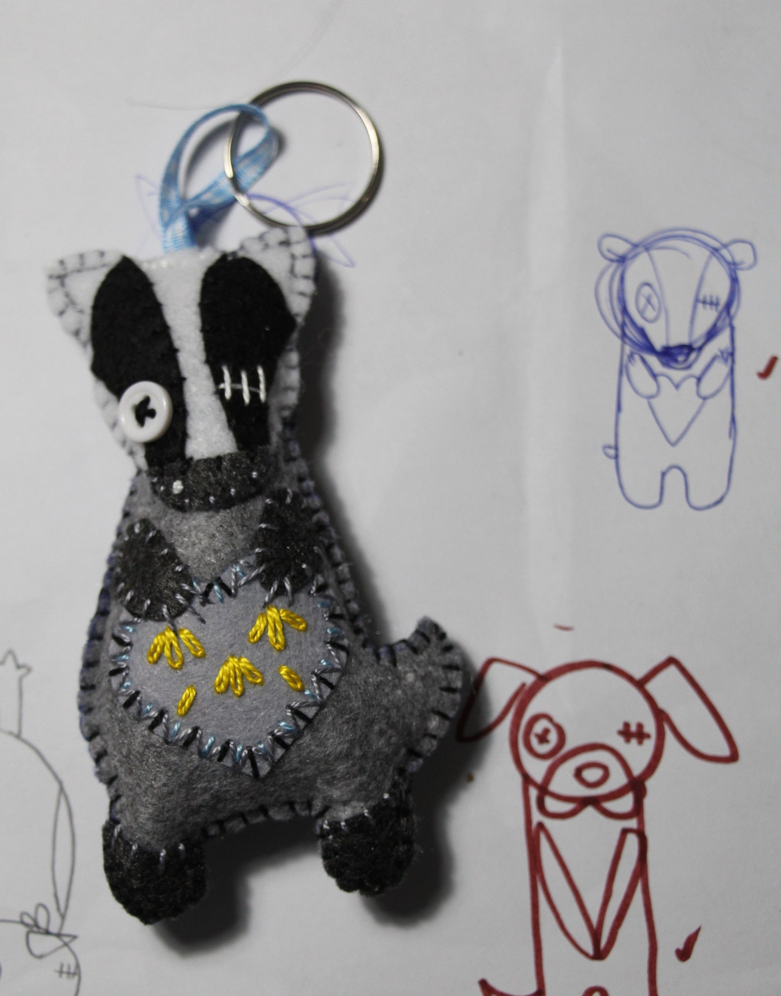 Badger Keychain Keyring Handmade Wild Black Grey Gift Idea Etsy