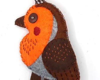 Handmade Felt Robin Keychain: Christmas Decoration, Bird Bag Charm