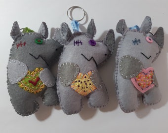 Rhino Rhinoceros  Keychain Key ring hippo Handmade wild rhino Gift idea Felt key chain Bag charm Party favours Patchyz