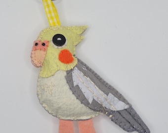 Hand Stitched Felt cockatiel bird pet Keychain : bird animal bag charm