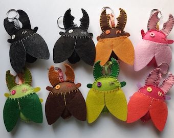 Hand Stitched Felt Beetle Keychain: Collectible Bug Bag Charm