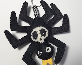 Hand Stitched Felt Spider Keychain: Collectible Insect Key Ring