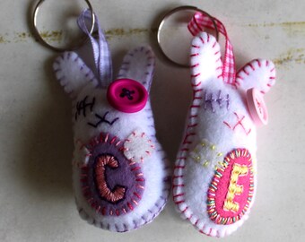 Handmade Felt Easter Bunny Keychain: Kathleen Flask Design