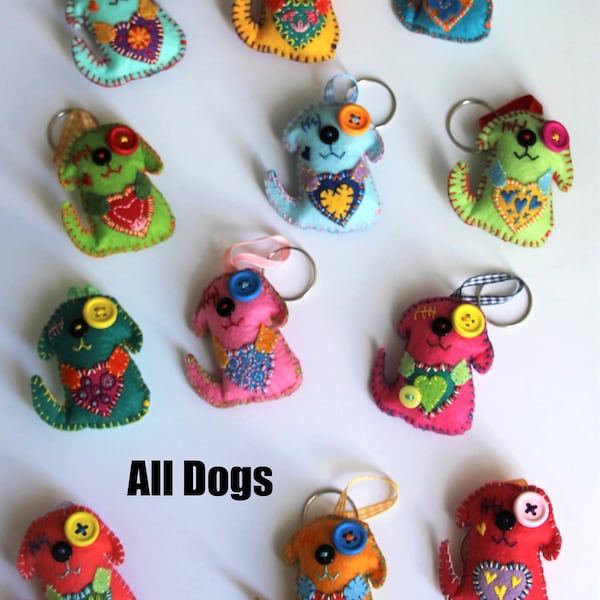 Dog Keychain Key ring Handmade Puppy Pet lovers Gift idea Felt keychain Animal Party favours Bag charms Patchyz