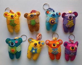Hand Stitched Felt Bear Keychain: Colourful Handmade Bag Charm