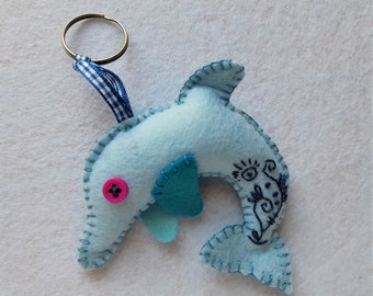 Hand Stitched Felt Dolphin Keychain: Collectible Bag Charm