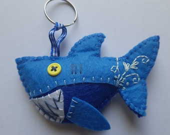 Hand Stitched Felt Shark Keychain: Collectible Sea Creature Bag Charm