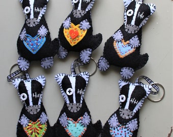 Handmade Felt Badger Keychain: Heart Charm, Party Favor