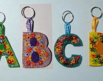 Floral Felt Alphabet Keychain: Handmade Bag Charm, Party Favor
